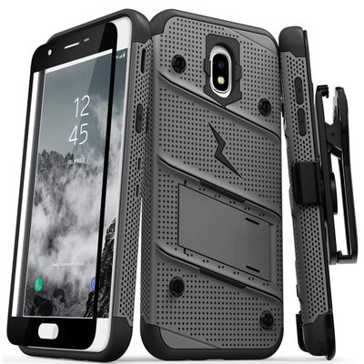 ZIZO Bolt Series Samsung Galaxy Amp Prime 3 Case Military Grade Drop Tested with Tempered Glass Screen Protector Holster Metal Gray