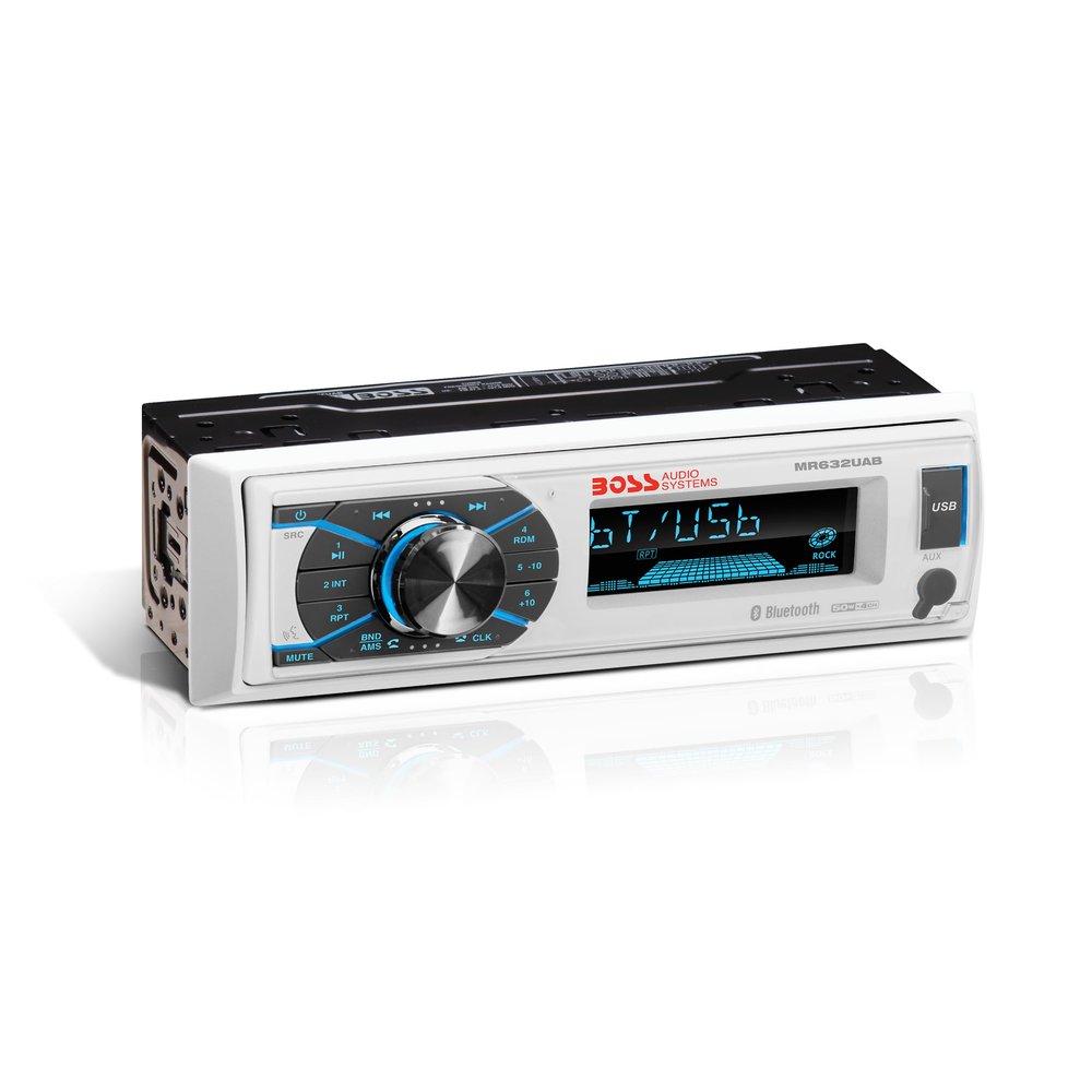 Boss Audio Systems MR632UAB Marine Receiver  Weatherproof, Bluetooth Audio and Hands-Free Calling, USB, MP3, AM/FM, Aux-in, No CD Player, RGB Multi-Color Illumination, Detachable Front Panel, white