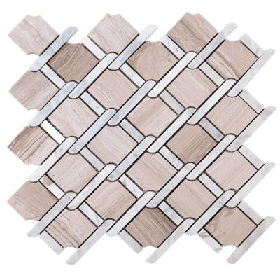 TWOBEG-05 Knot Tie Wooden Beige Marble Mosaic Tile-Kitchen and Bath backsplash wall Tile,Floor Tile