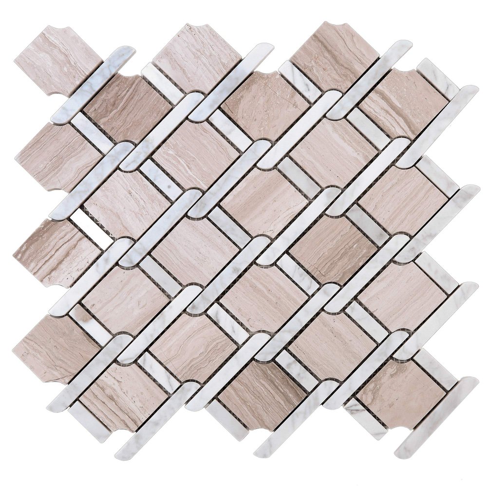 TWOBEG-05 Knot Tie Wooden Beige Marble Mosaic Tile-Kitchen and Bath backsplash wall Tile,Floor Tile