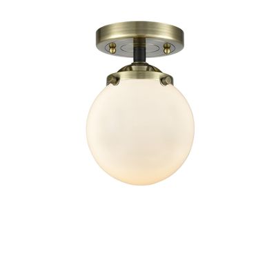 Innovations 284-1C-BAB-G201-6-LED 1 Light Vintage Dimmable, White Glass LED Semi-Flush Mount, Black Antique Brass