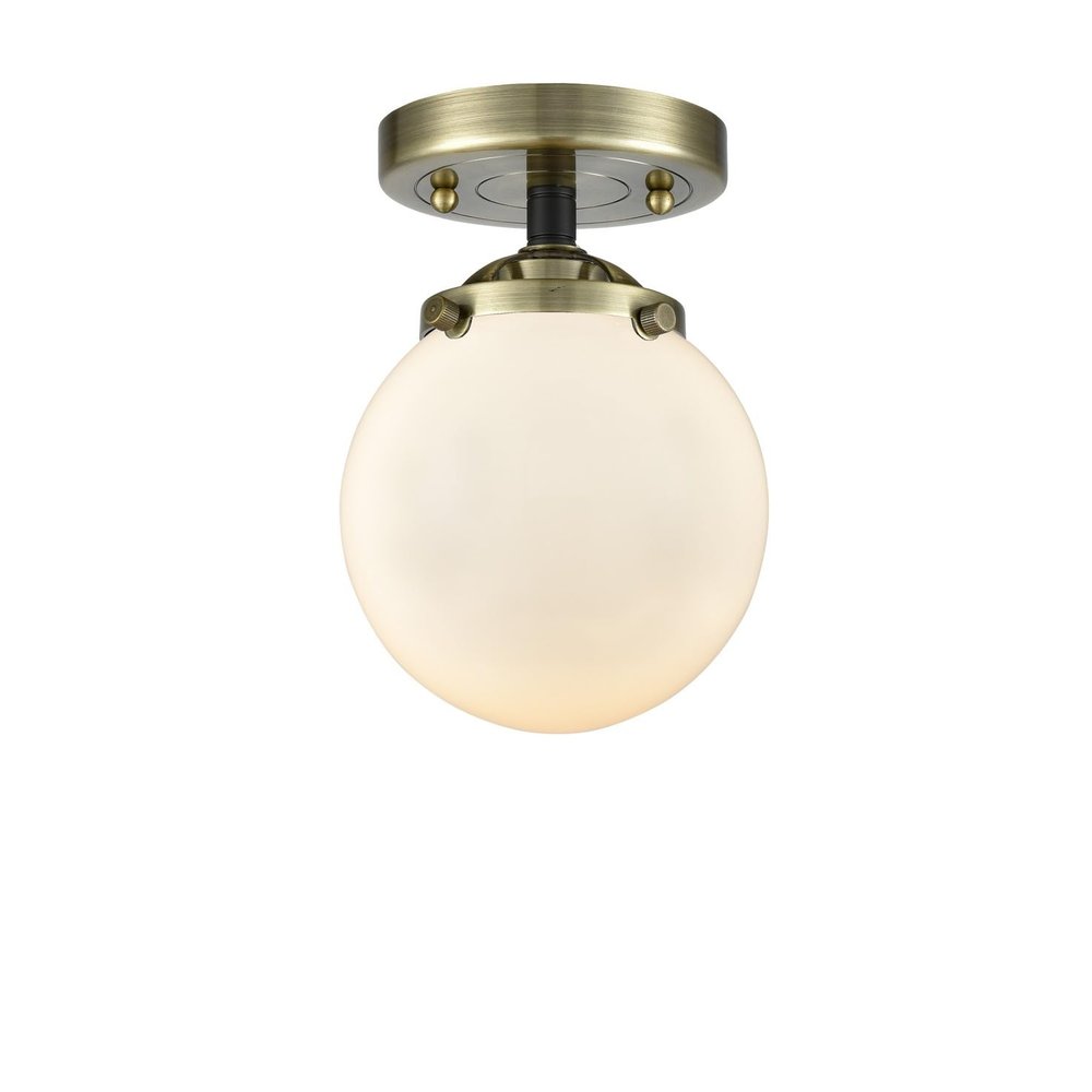 Innovations 284-1C-BAB-G201-6-LED 1 Light Vintage Dimmable, White Glass LED Semi-Flush Mount, Black Antique Brass