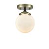 Innovations 284-1C-BAB-G201-6-LED 1 Light Vintage Dimmable, White Glass LED Semi-Flush Mount, Black Antique Brass view 1