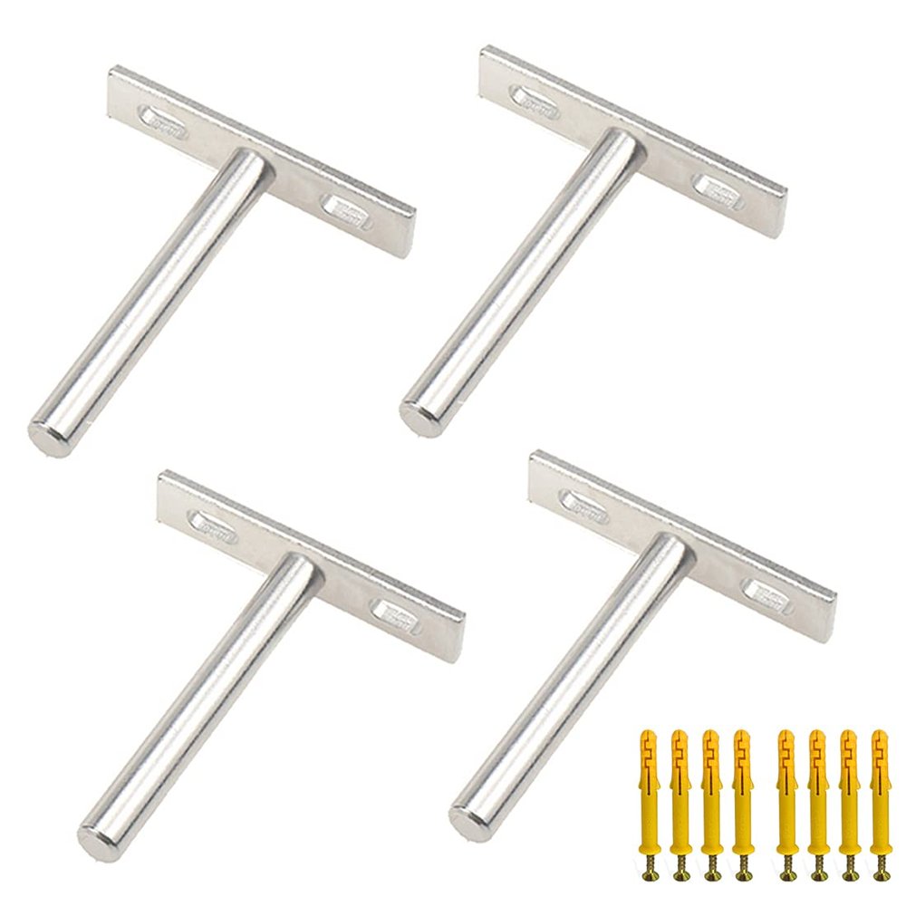 Rannb Floating Shelf Bracket 3-inch Hidden Shelf Brackets for Wood Shelves Wall Mount Blind Shelf Supports with Screws and Wall Plugs, Silver -4pcs