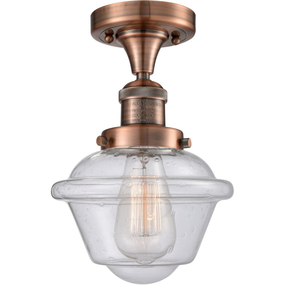 Innovations 517-1CH-AC-G534-LED 1 Light Vintage Dimmable LED Semi-Flush Mount, Antique Copper