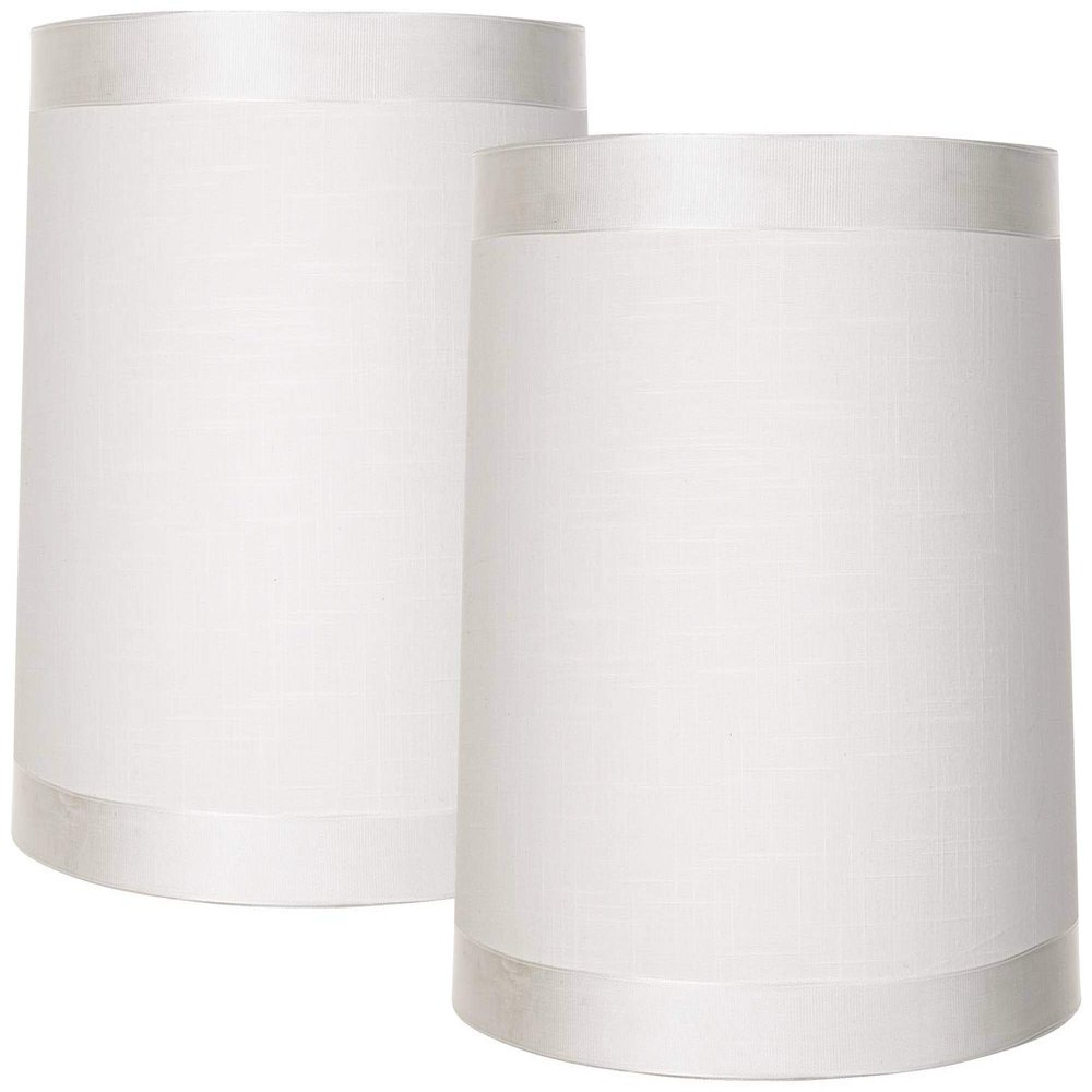 Large White Fabric Set of 2 Drum Lamp Shades 13x14x10 (Spider)