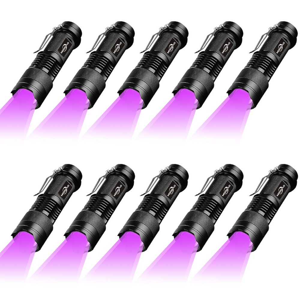 MODOAO Black Light Flashlight, Scorpion Detector, Ultraviolet Flashlight with 3 Light Modes - Pet Urine and Stains Detector, Bed Bug and Scorpion Hunting - 10 Pack