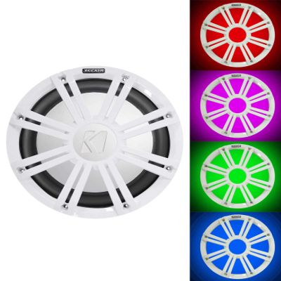 KICKER 45KM104 10" 350w Marine Boat Subwoofer SVC Sub KM10+White Grille w/LED's