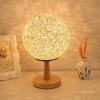 STGLIGHTING Cream White Rattan Shade Wooden Base Bedroom Bedside Desk Lamp Simple Lamp Style Lighting with Dimmer Switch Cord Bulbs Not Included TD0293-DIM view 3