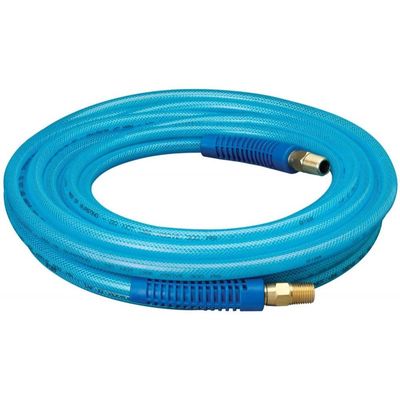 Amflo 12-25E Blue 300 PSI Polyurethane Air Hose 1/4" x 25' With 1/4" MNPT Swivel Ends And Bend Restrictor Fittings (4-Pack)
