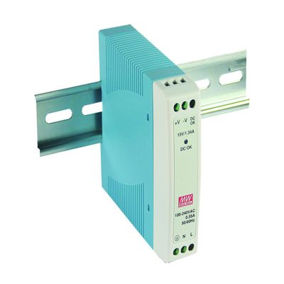 Mean Well USA MDR-10-24 Power Supply; AC-DC; 24V@0.42A; 100-264V In; Enclosed; DIN Rail Mount; PFC; MDR Series