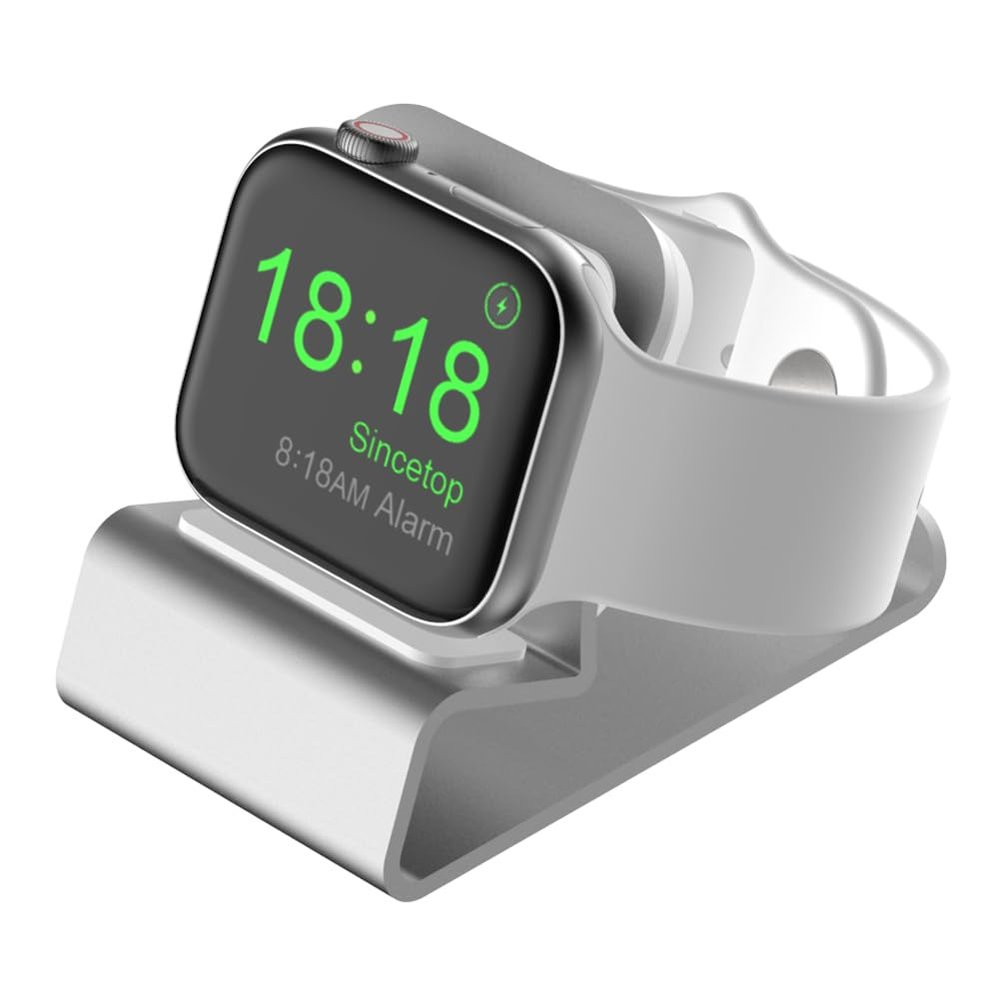 Sincetop Compatible with Apple Watch Charger Stand Ultra 2/Ultra/SE/9/8/7/6/5/4/3/2/1, Aluminum iWatch 49 45 41 44 40 42 38 Charging Holder Dock Nightstand Mode-Magnetic Charger not Included-Silver