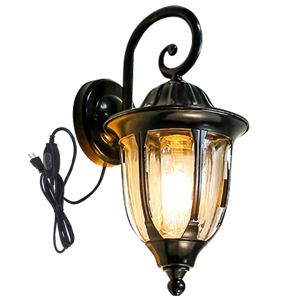Kiven Outdoor/Indoor Plug in Wall Lantern, Black Cast Aluminum