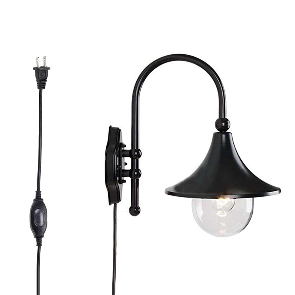 Kiven Creative Gooseneck Downward Outdoor/Indoor Plug in Wall Sconce Light Classical Acrylic with Glass Exterior Lighting Light Bulb not Included