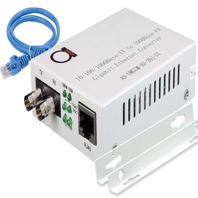 Single Mode ST Gigabit Fiber Media Converter - Built-in Fiber Module 20 km (12.42 Miles) ST  to UTP Cat5e Cat6 10/100/1000 RJ-45  Auto Sensing Gigabit or Fast Ethernet - Jumbo Frame - LLF Support