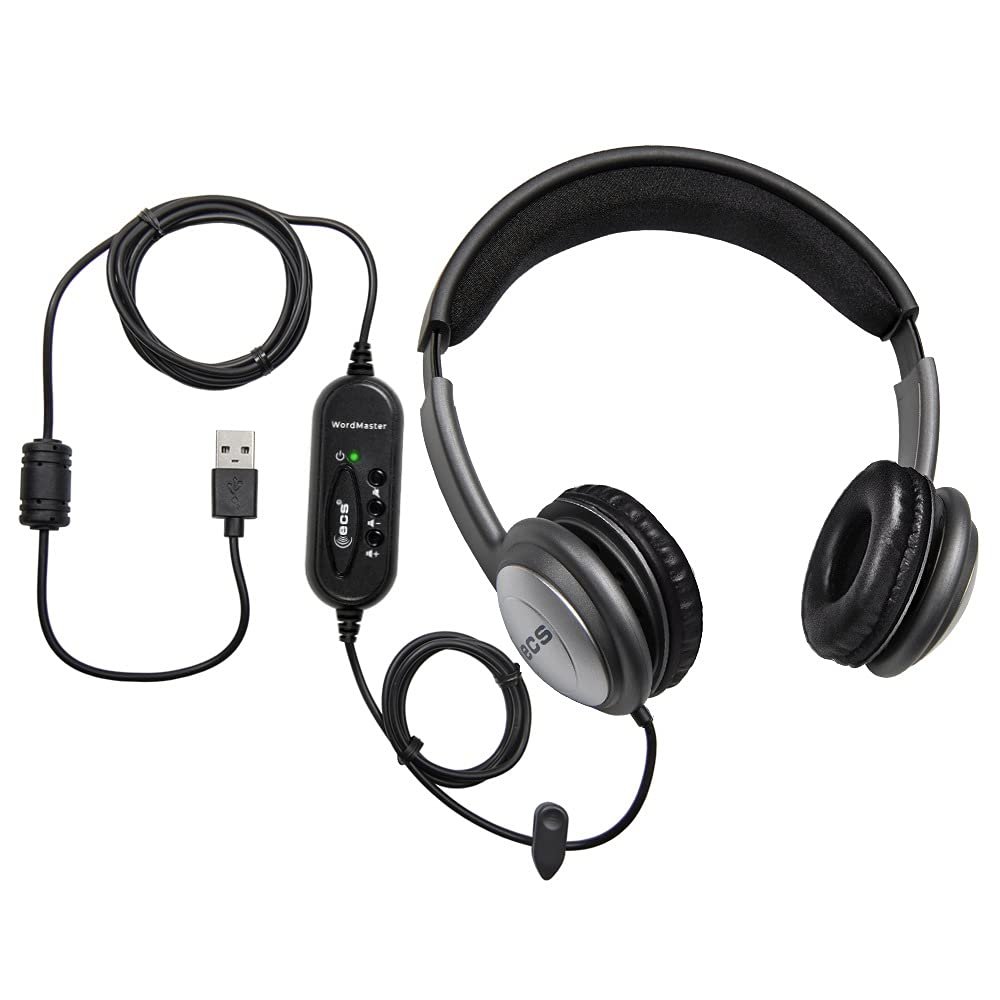 ECS WordSlinger Over Head USB Transcription Headset, Medical Transcriber Equipment Earphones with Leatherette Cushioning, Transcribing Headphones with Volume Control