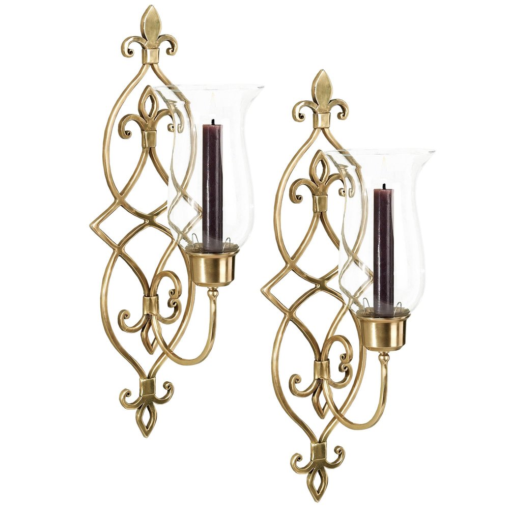 Flythe Consulting Jonetia Hurricane Wall Sconce Pair Satin Brass Pair