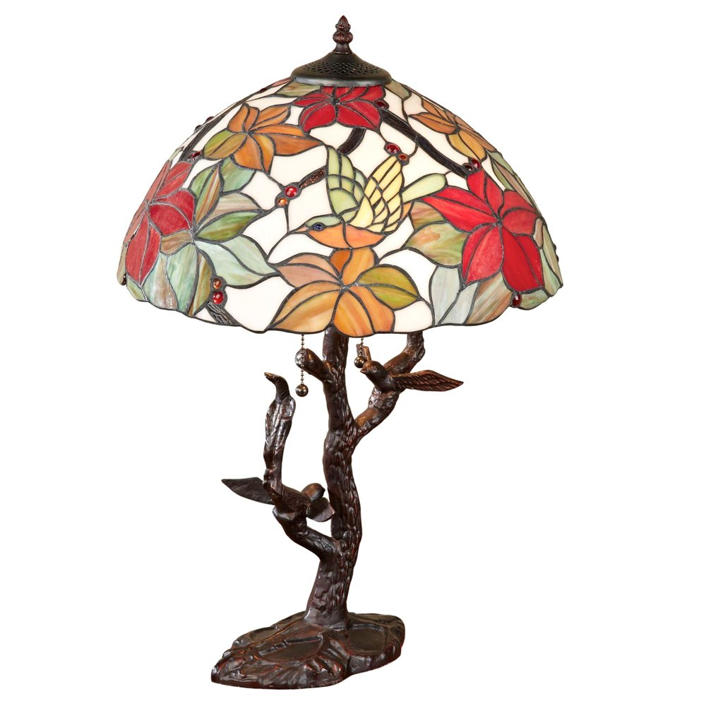 Touch of Class Tropical Passion Stained Glass Table Lamp - Multi Pastel - Handcrafted - Tiffany Style Decor - Tropics Desk Accent - Antique Flower Lamps for Bedroom, Living Room, Foyer
