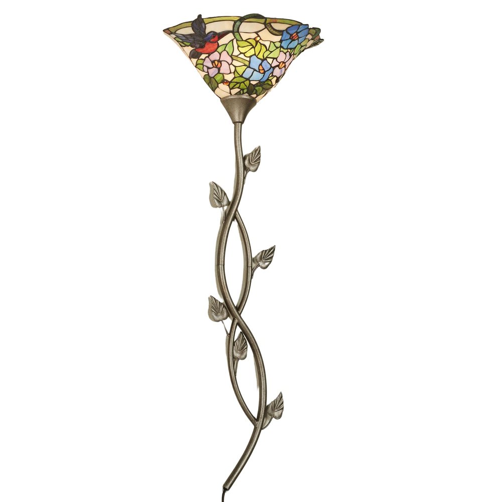 Touch of Class Spring Delight Wall Lamp - Multi Jewel - Blue Lavender - Handcrafted Metal - Vintage Aesthetic - Torchiere Tiffany Style Stained Glass Lighting for Bedroom, Living Room