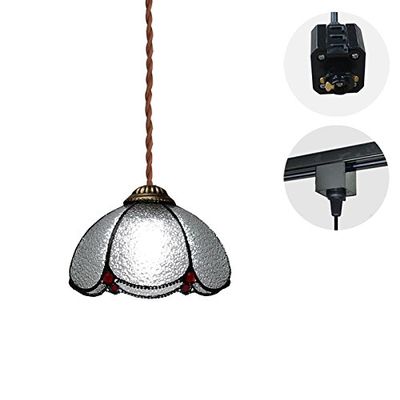 STGLIGHTING 1-Light H-Type Track Light Pendants 4.9 Feet Brown Weave Cord Tiffany Chandelier Handmade Crystal Glass Shade Light Fixtures for Restaurant Bulb Not Included