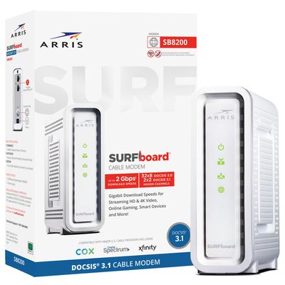 ARRIS SURFboard SB8200 DOCSIS 3.1 MultiGig Cable Modem | 2 -1Gbps Ethernet Ports | Works with Xfinity, Cox, Spectrum | For Cable Internet Plans up to 2Gbps | Modem Only, Router Required