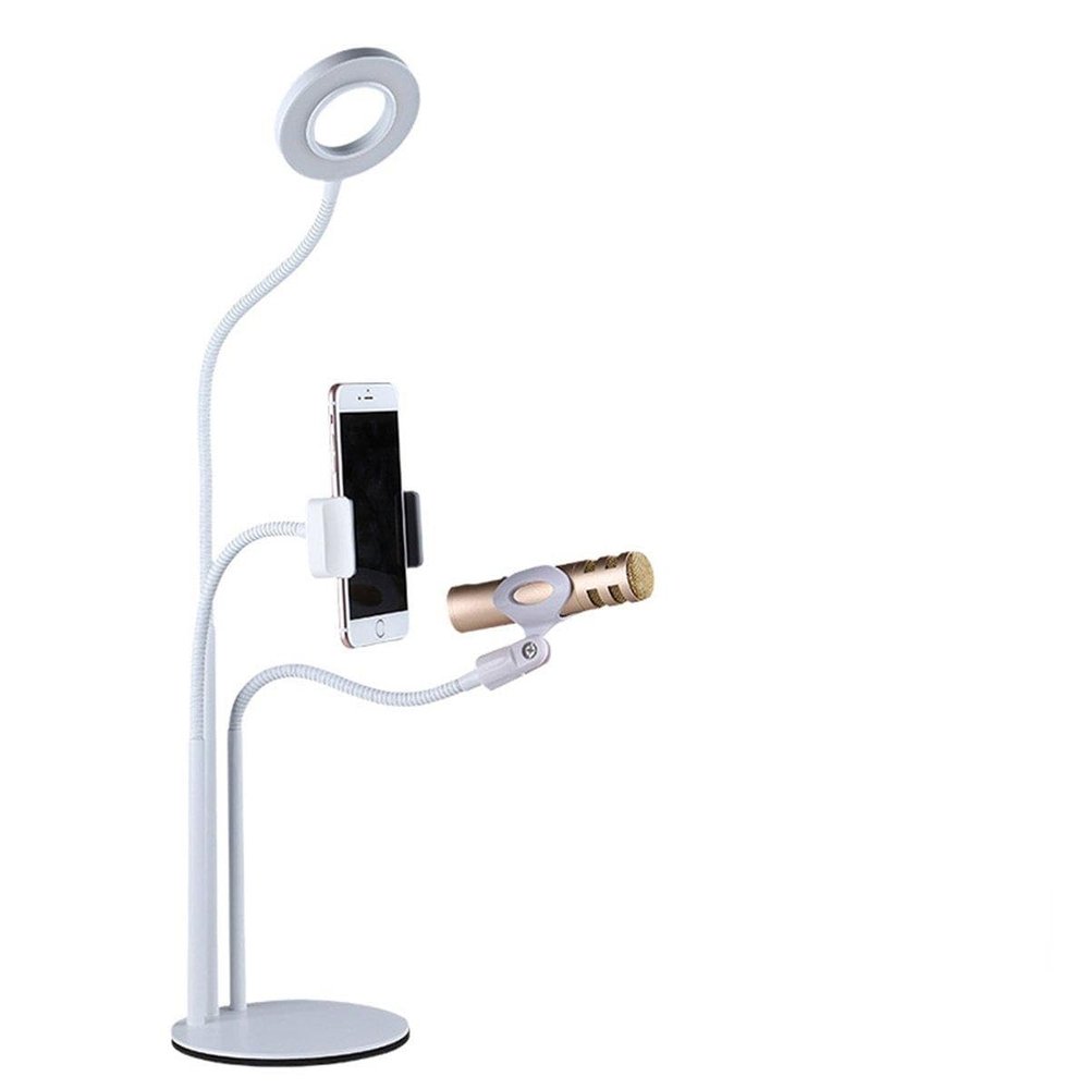 Phone Selfie Ring Light with iPhone Microphone Holder Stand for Live Stream & Makeup,Table LED Camera Light [10-Level Brightness] with Flexible Long Arm for Android iPhone 8 7 6 Plus X 6s