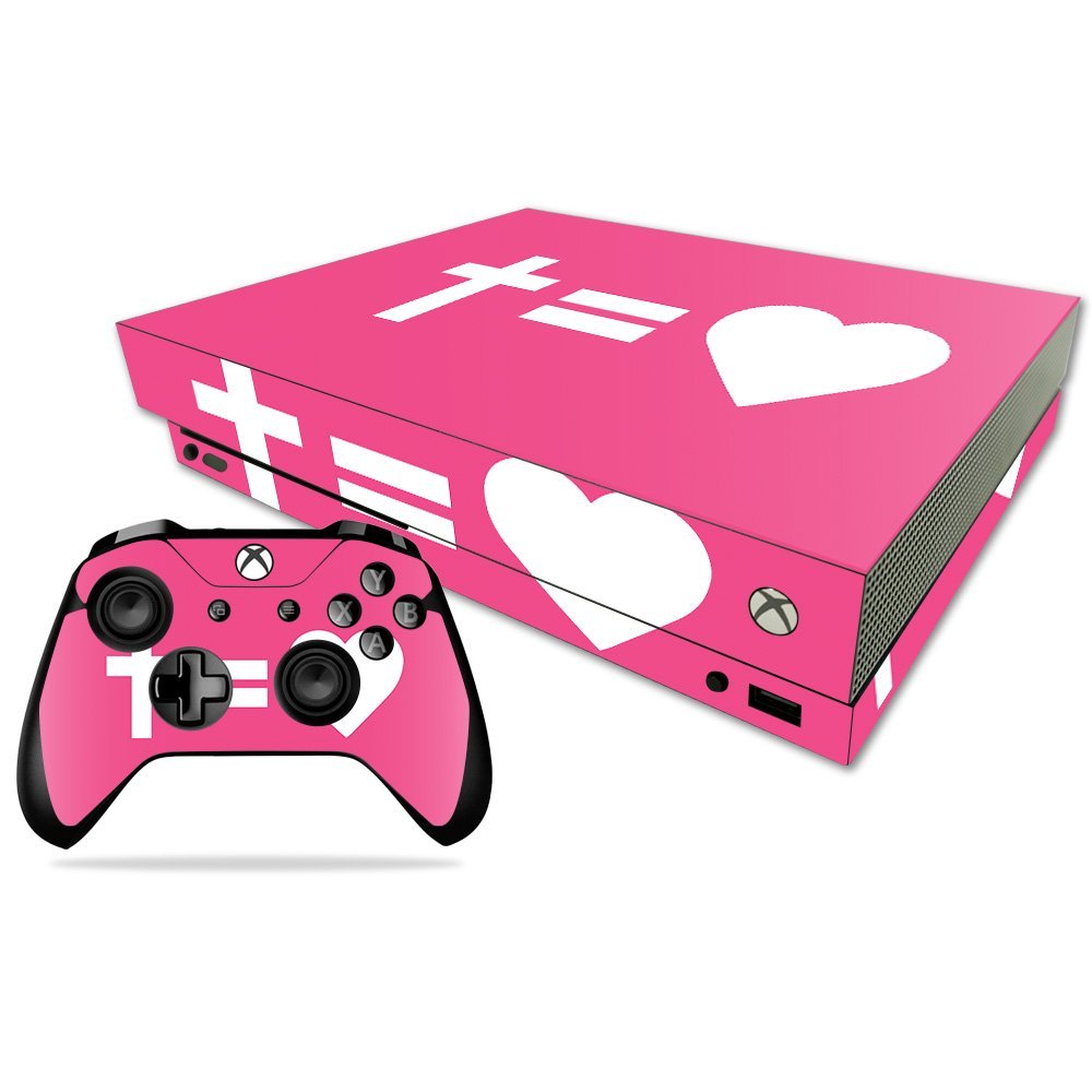 MightySkins Skin Compatible with Microsoft Xbox One X - Cross Equals Love Pink | Protective, Durable, and Unique Vinyl Decal wrap Cover | Easy to Apply, Remove, and Change Styles | Made in The USA