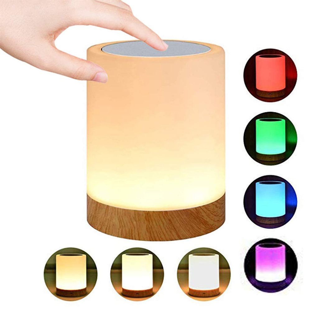 ROYFACC Night Light Touch Sensor Lamp Bedside Table Lamp for Kids Bedroom Rechargeable Dimmable Warm White Light and RGB Color Changing