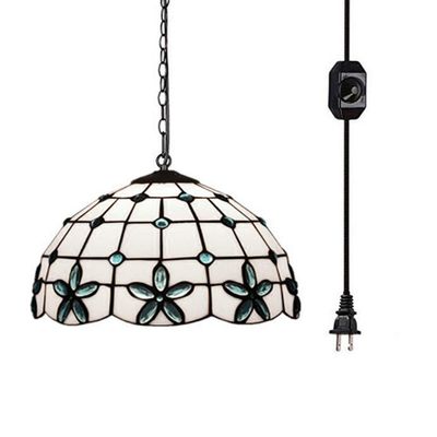 Kiven Glass Pendant Light with 15 Ft Plug in Cord, Metal Hanging Chain and On/Off Dimmer Switch, Perfect Vintage Swag Pendant Lights for Home Decor(Blue)