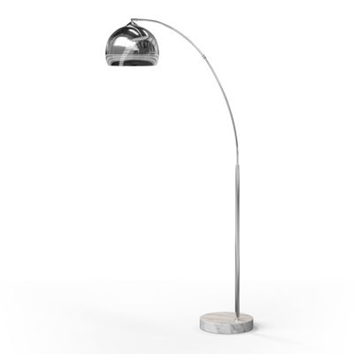 Teamson Home Arquer 68.1" Arc Floor Lamp for Living Rooms, Home Offices, Dining Rooms, Bedrooms with Faux White Marble Base and Chrome Bell Shade