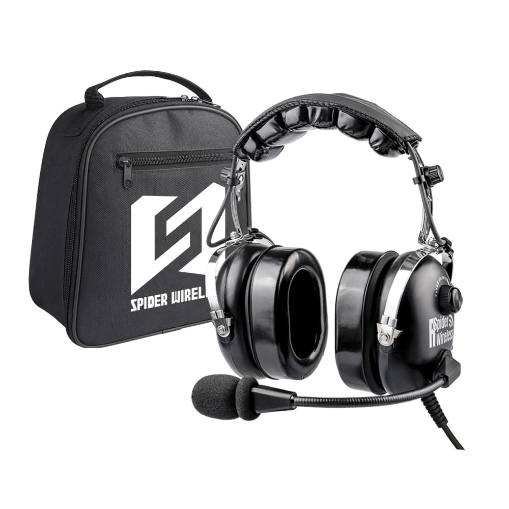 R SPIDER WIRELESS Aviation Headset for Pilots, Aviation Headset with Comfort Ear Seals, 24db Noise Cancelling, MP3 Support and Carrying Case