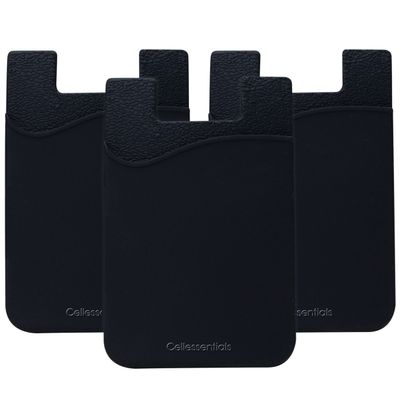 Cellessentials USA Merchant Redesigned Card Holder - Silicone Stick on Cell Phone Wallet with Pocket for Credit Card ID Business Card - iPhone Android & Smartphones (Black)