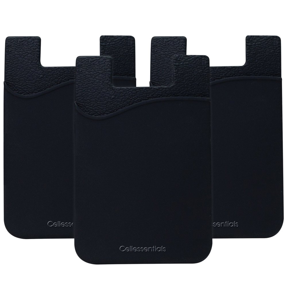Cellessentials USA Merchant Redesigned Card Holder - Silicone Stick on Cell Phone Wallet with Pocket for Credit Card ID Business Card - iPhone Android & Smartphones (Black)