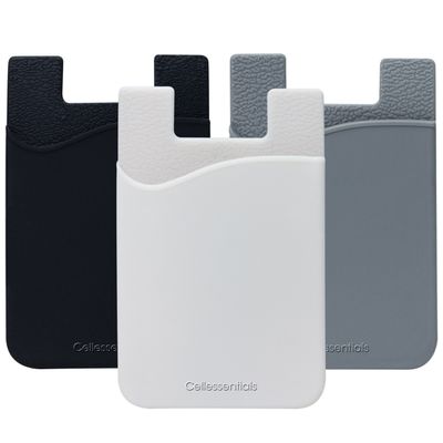 Cellessentials USA Merchant Redesigned Card Holder - Silicone Stick on Cell Phone Wallet with Pocket for Credit Card ID Business Card - iPhone Android & Smartphones (Black, White, Grey)