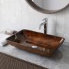 Vigo Vessel Sink Brown - 23 Artistic Rectangular Bathroom Vessel Sink, Tempered Glass Above Counter Sink with NonStickShield & QuickDrain, Modern Luxury Design view 2