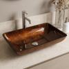 Vigo Vessel Sink Brown - 23 Artistic Rectangular Bathroom Vessel Sink, Tempered Glass Above Counter Sink with NonStickShield & QuickDrain, Modern Luxury Design view 3