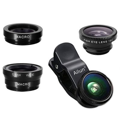 Phone Lens,by Ailun,3 in 1 Clip on 180 Degree Fish Eye Lens+0.65X Wide Angle+10X Macro Lens,Universal HD Camera Lens Kit for Mobile Phone,Cellphone,Smart Phone