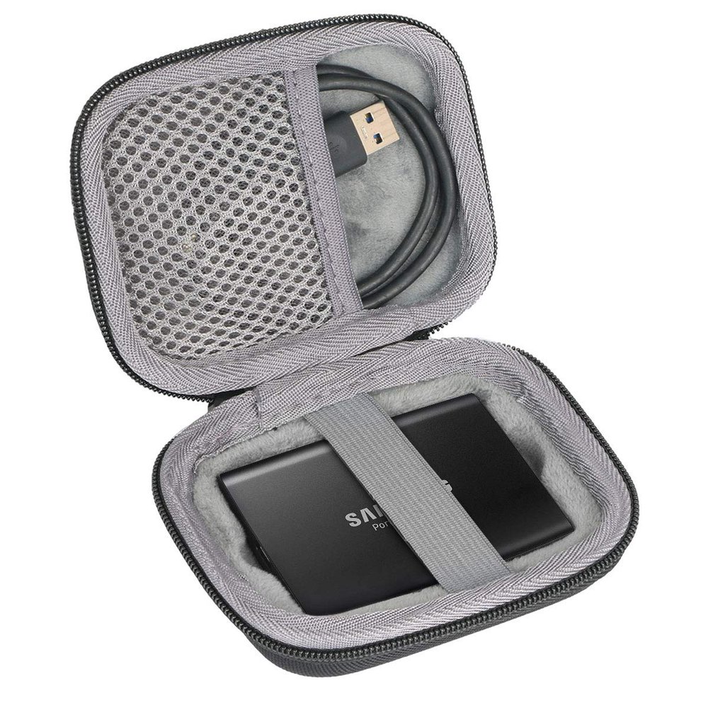Hard Travel Case for Samsung T3 T5 Portable 250GB 500GB 1TB 2TB SSD USB 3.0 External Solid State Drives by co2CREA (Black Case + Inside Band)