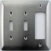 Mulberry Princess Style Satin Stainless Steel 3 Gang Switch Plate - 2 Toggle Light Switch Opening 1 GFI/Rocker Opening view 1