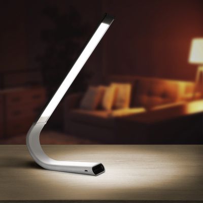 Luxe Cordless Eye Friendly LED Desk Lamp, USB Rechargeable up to 40 Hours of Continuous Light, Touch Control 6 Brightness Levels 3 Light Modes 360 Adjustable Modern Design Portable (Silver) (Silver)