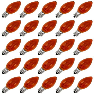 Creative Hobbies Transparent Orange C7 Light Bulbs - 7 Watt, Steady Burning, Candelabra Base - Ideal for Halloween Pumpkin Lights & Christmas | Box of 25