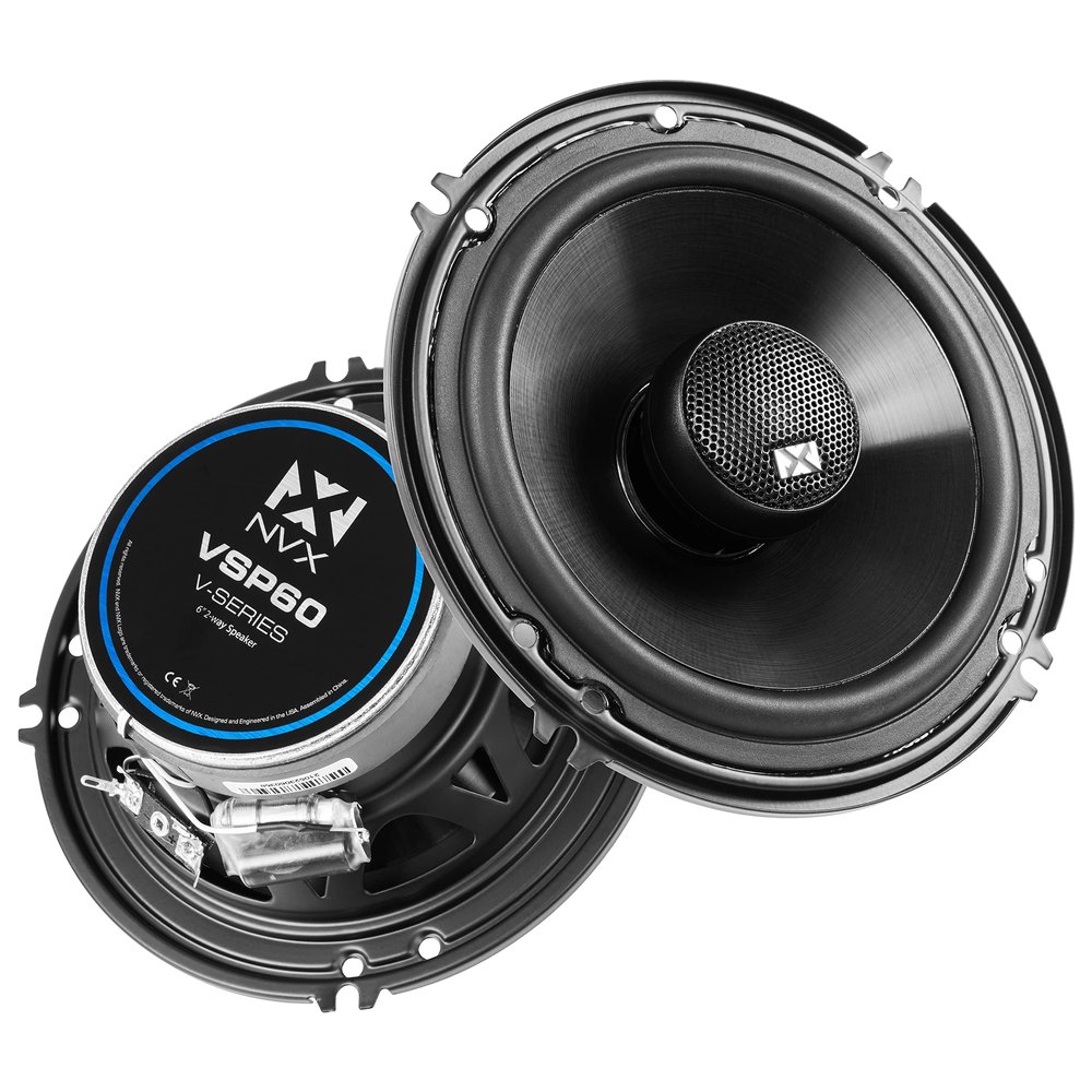 NVX VSP60 6" Premium Car Speakers, 600W Max, 200W RMS, 2-Way 6 inch Coaxial w/ 1" Silk Dome Tweeters & Built-in X-Overs, Easy to Install in Cars/Trucks/Doors (Pair)