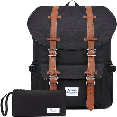 KAUKKO Travel Laptop Backpack Outdoor Rucksack Causal backpack Fits 15.6"(Nylon Black2pc)