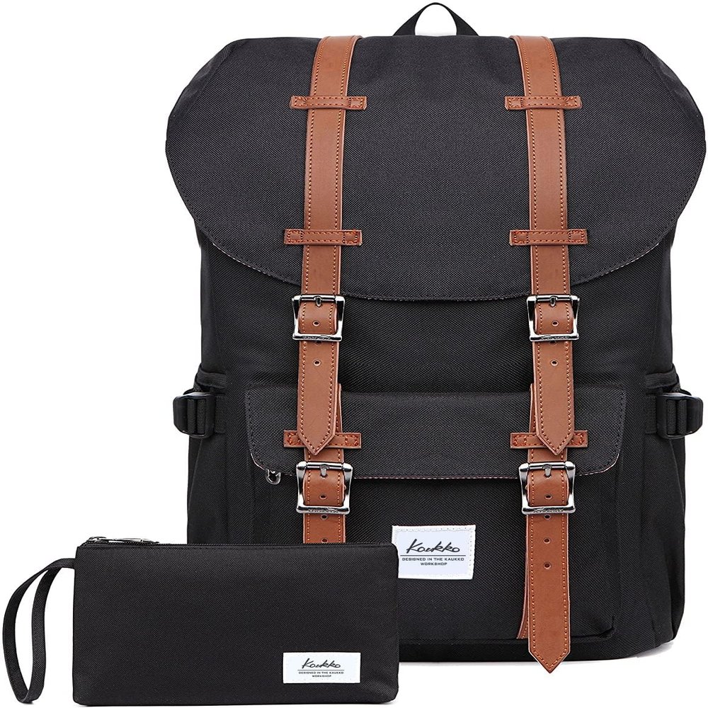 KAUKKO Travel Laptop Backpack Outdoor Rucksack Causal backpack Fits 15.6"(Nylon Black2pc)