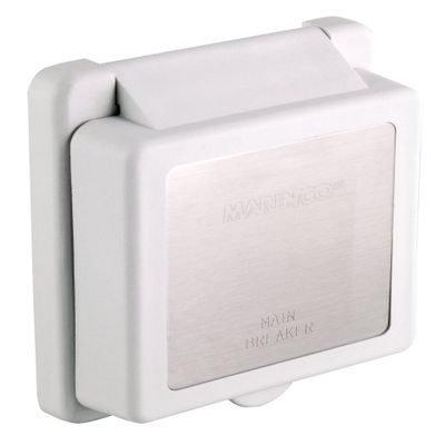 Marinco 3050BI Inlet, Breaker, 30A 125V, Square, White