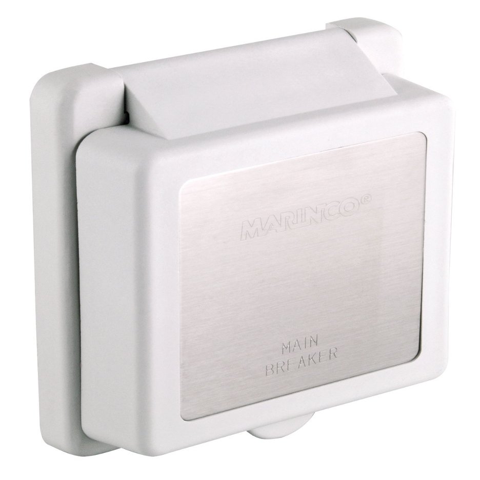 Marinco 3050BI Inlet, Breaker, 30A 125V, Square, White