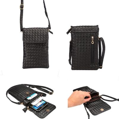 Universal Crossbody Bag Purse Cell Phone Pouch Multipurpose Soft PU Leather Wallet Moblie Phone Carrying Cases Shoulder Bag with Shoulder Strap for Smartphone Under 6.2'' from WaitingU -Black