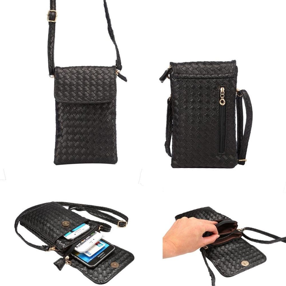 Universal Crossbody Bag Purse Cell Phone Pouch Multipurpose Soft PU Leather Wallet Moblie Phone Carrying Cases Shoulder Bag with Shoulder Strap for Smartphone Under 6.2'' from WaitingU -Black