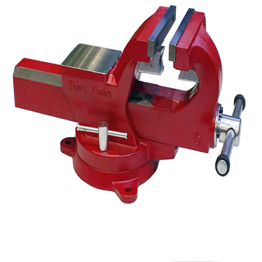 Yost Vises ADI-4 Heavy Duty Vise | 130,000 PSI Tensile Strength Austempered Ductile Iron Bench Vise | 4 Inch Jaw Width with a 360 Degrees Interlocking Swivel Base and 2 Lockdowns | Red