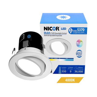 Nicor Lighting 4 inch LED Gimbal Downlight Retrofit Kit in 4000K (DLG4-10-120-4K-WH)